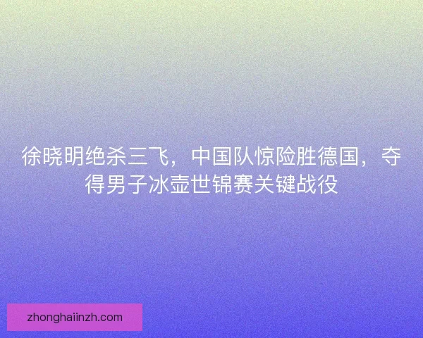 徐晓明绝杀三飞,中国队惊险胜德国,夺得男子冰壶世锦赛关键战役 徐晓明绝杀三飞,中国队惊险胜德国,夺得男子冰壶世锦赛关键战役